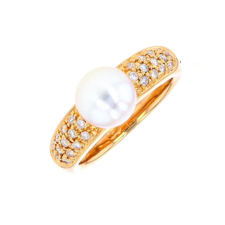 Bague perle et diamants 0.29 carat or jaune 6.67g Comme neuf -  reconditionné disponible sur Gemme Les Bijoux